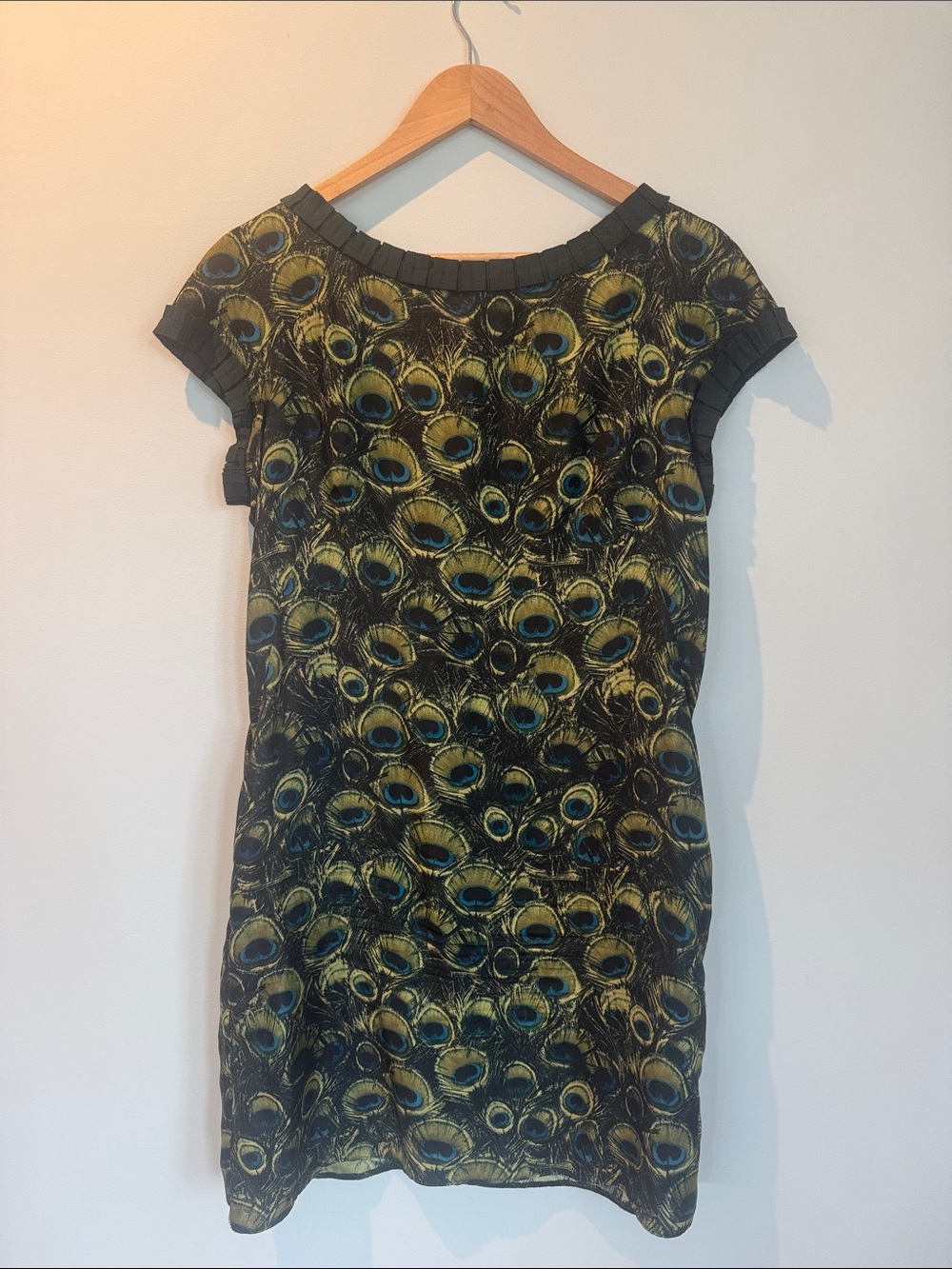 Milly of New York Peacock Feather Print Midi Dress - Black & Green